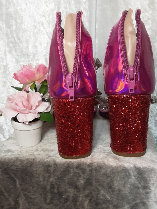 Betsey Johnson Hot Pink Rhinestone Dress Shoes With Glitter Heels - Picture 15 of 16